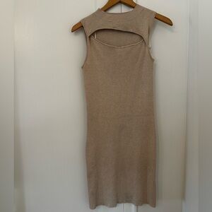 Pink Rose Sleeveless Tan Midi Dress